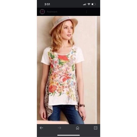 Anthropologie Little Yellow Button Elysia Handkerchief Floral Shirt Med - Picture 1 of 7